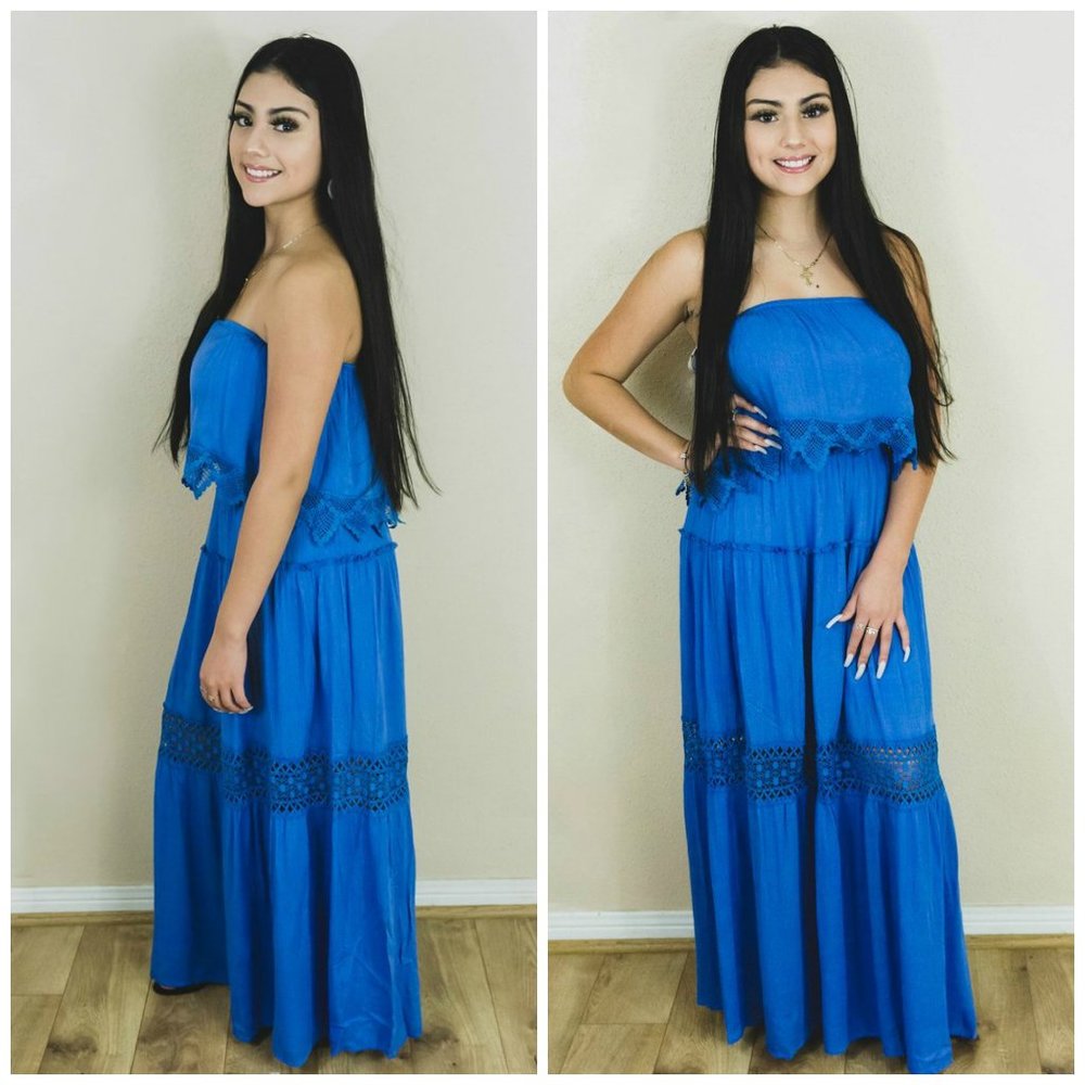 Caribbean Island Dreams Maxi Dress-Chambray Blue